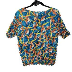 Vintage F*C Y2K Multicolor Popcorn Bubble Short Sleeve Wide Neck Top Size M-L